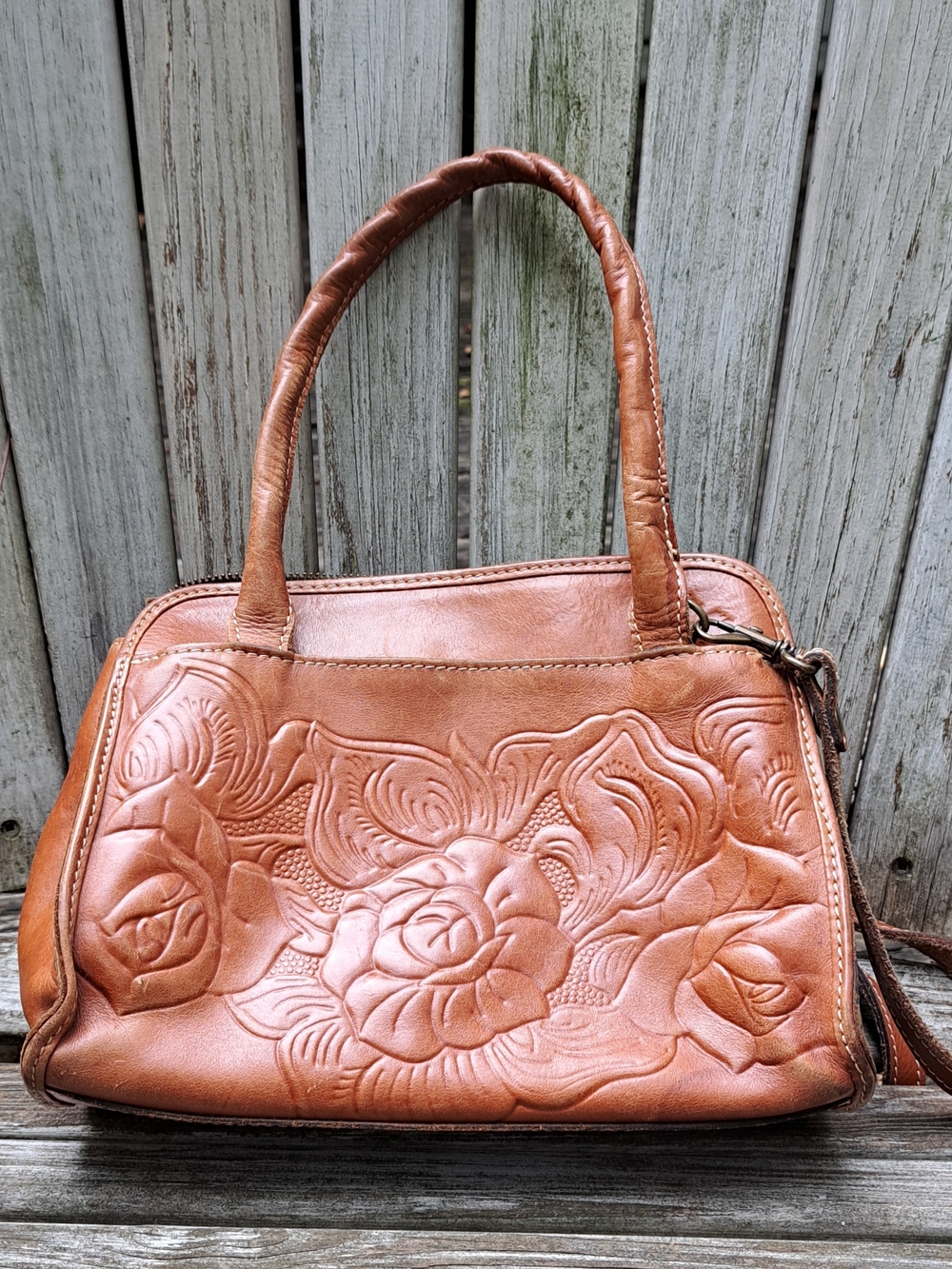 Patricia Nash Embossed Floral Leather Shoulder Bag - Brown - Picture 5 of 8